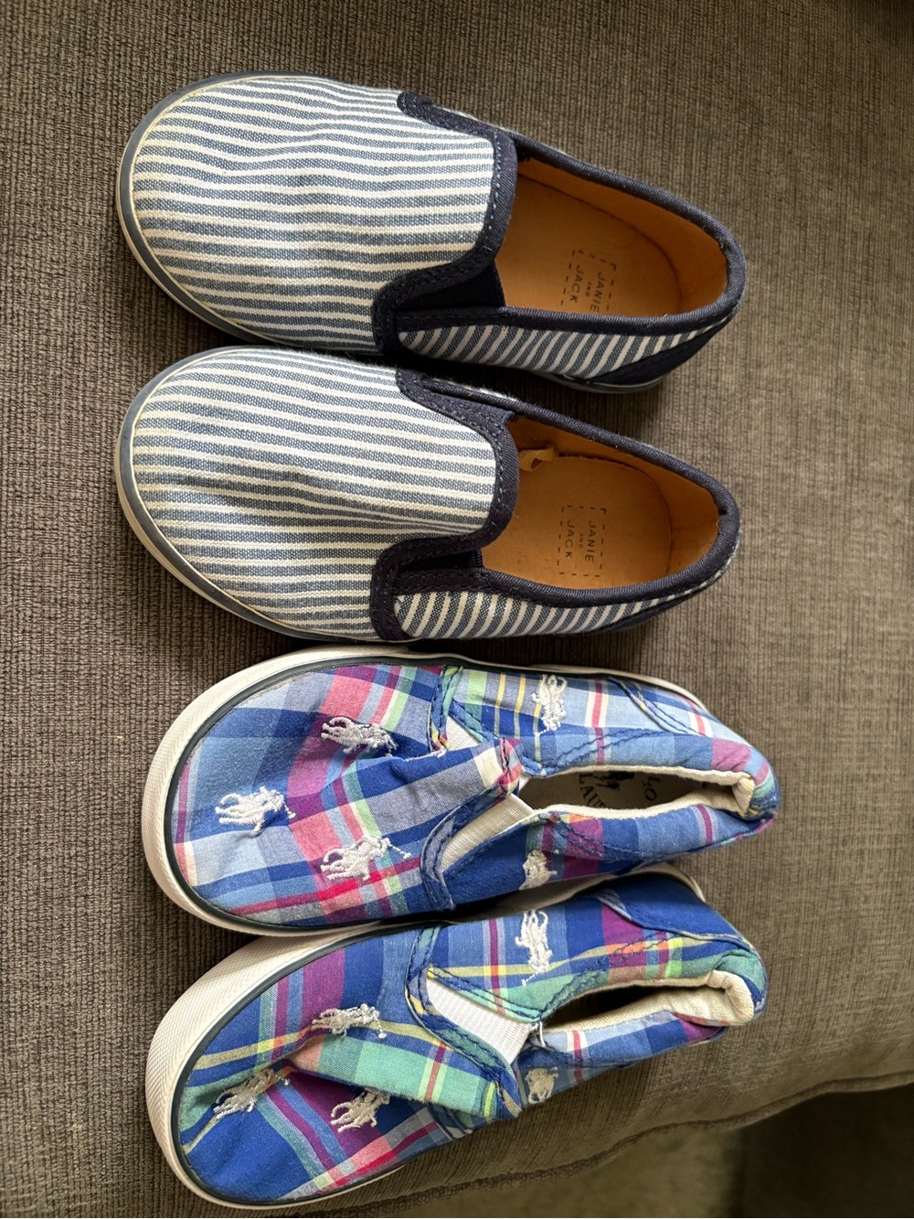 Slip-On Shoes size 7c in Navy Stripe (Janie and Jack)  and Plaid (Polo)